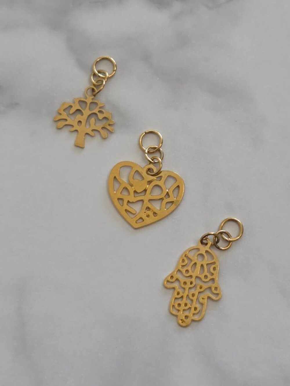 Bundle Of 3 Gold Filigree Charm Bundle Heart Hamsa Tree of Life Set - Picture 2 of 3